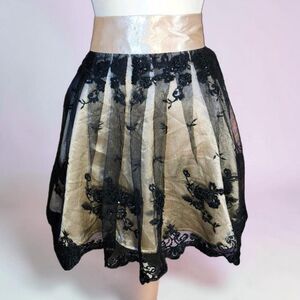 Heavenly Hostess Glam Waist Apron Champagne Satin Black Lace Beaded Sequin